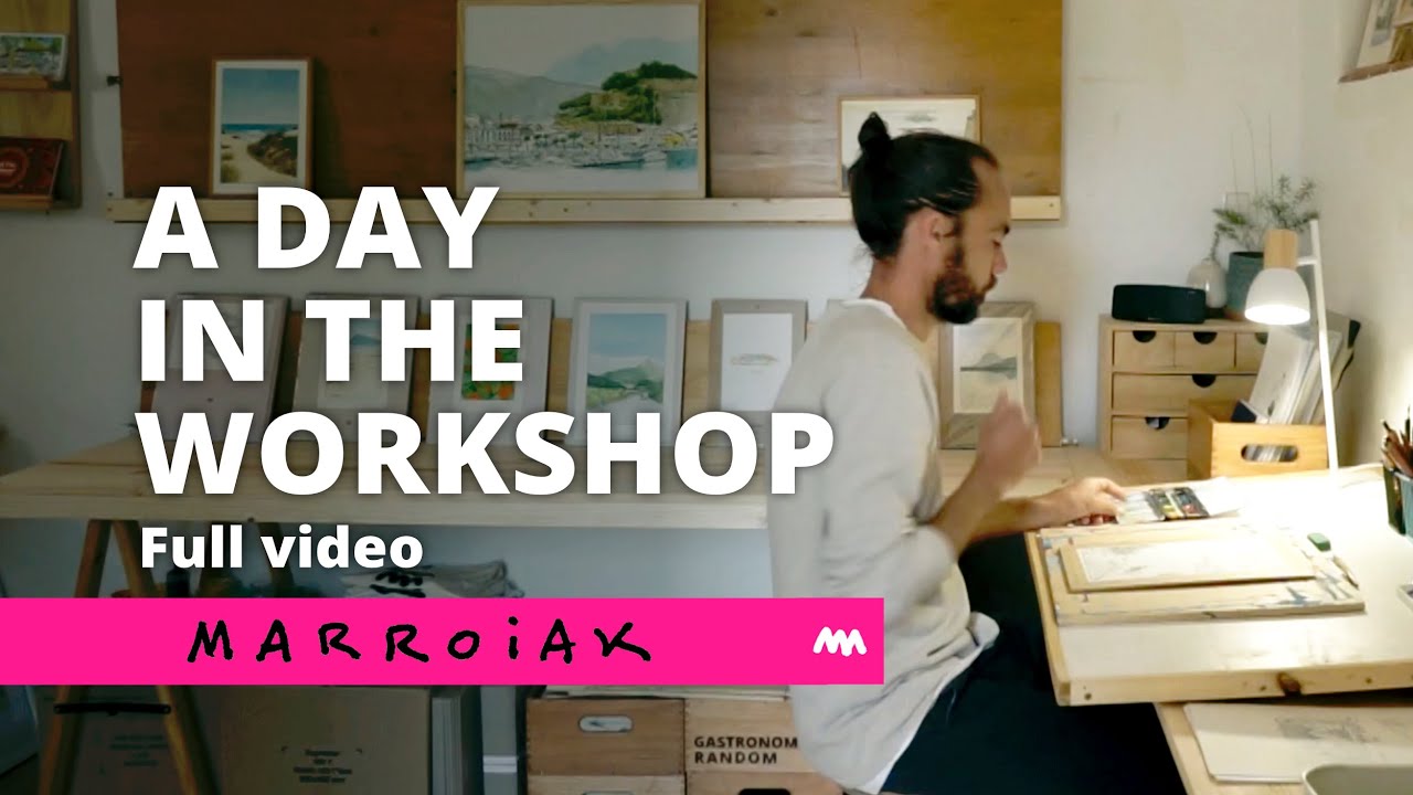 Process of making a watercolor illustration. Artist MARROIAK. Mediterranean Ukiyo-e. Art & ASMR