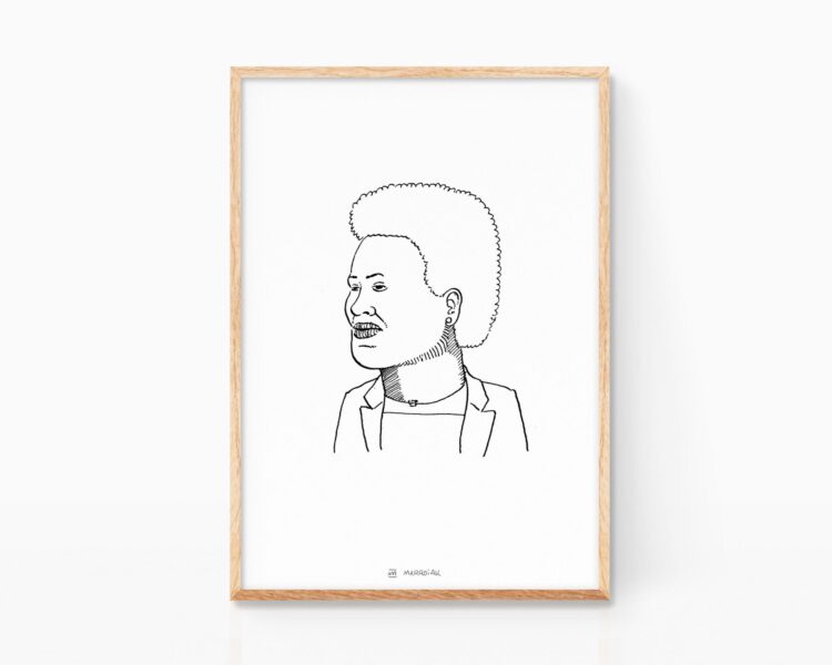 Retrato a tinta sobre papel de Solina Nyirahabimana, ministra de Ruanda.