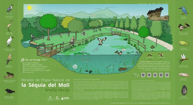 Mapa con una ilustración interpretativa para la Anella Verda de Gandía (Valencia) y la Séquia (Acequia) del parc del Molí.