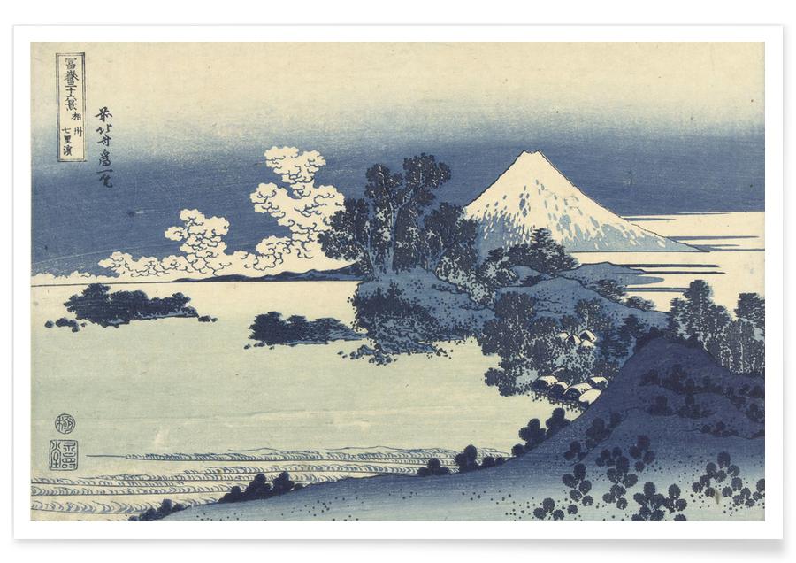 Ukiyo-e paisaje de montañas y nubes con el Monte Fuji de Katsushika Hokusai. Escenas de Japón