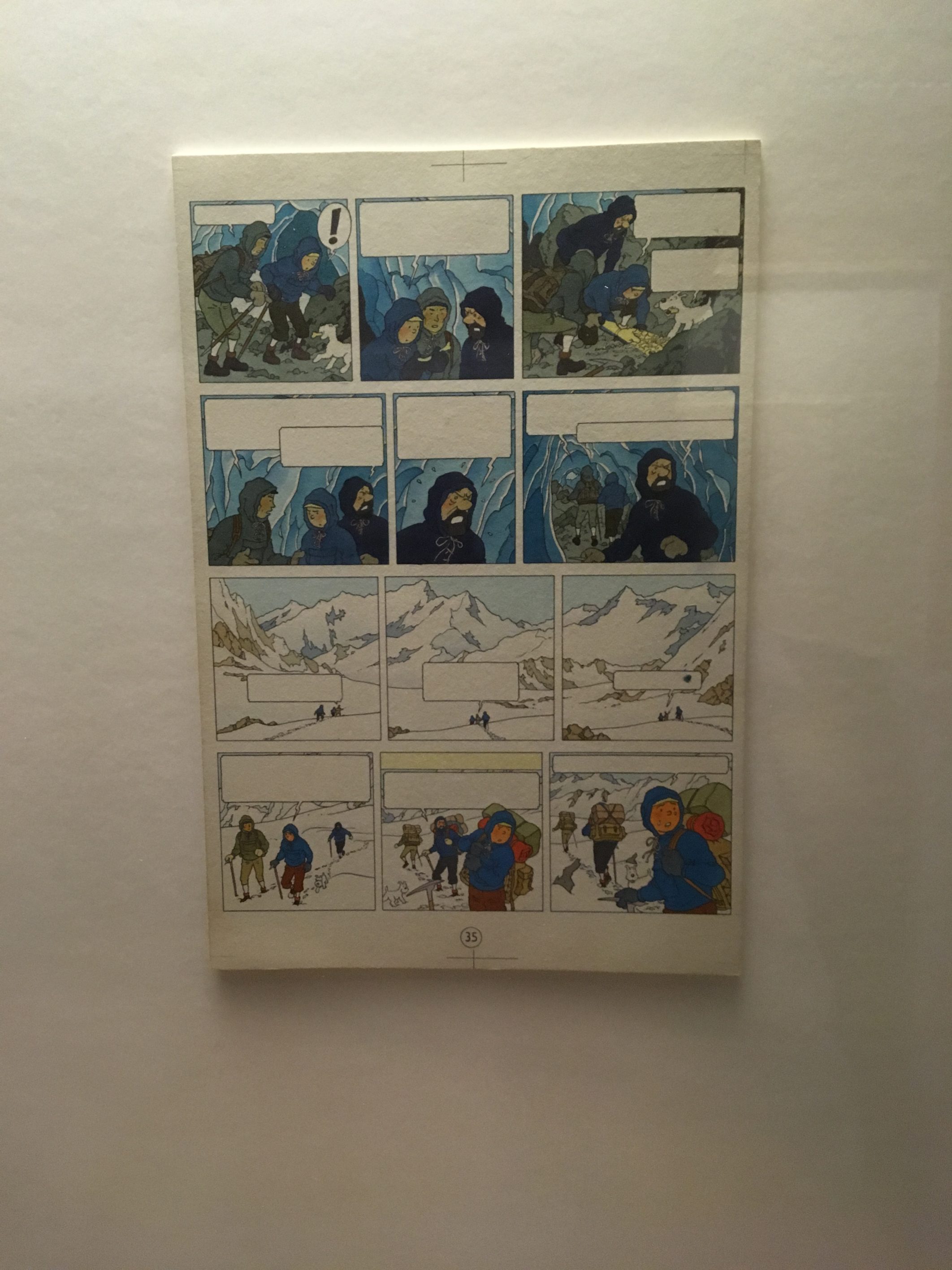 Fotografia de una ilustracion original del cómic Tintin de Herge. Tintin el en Tíbet