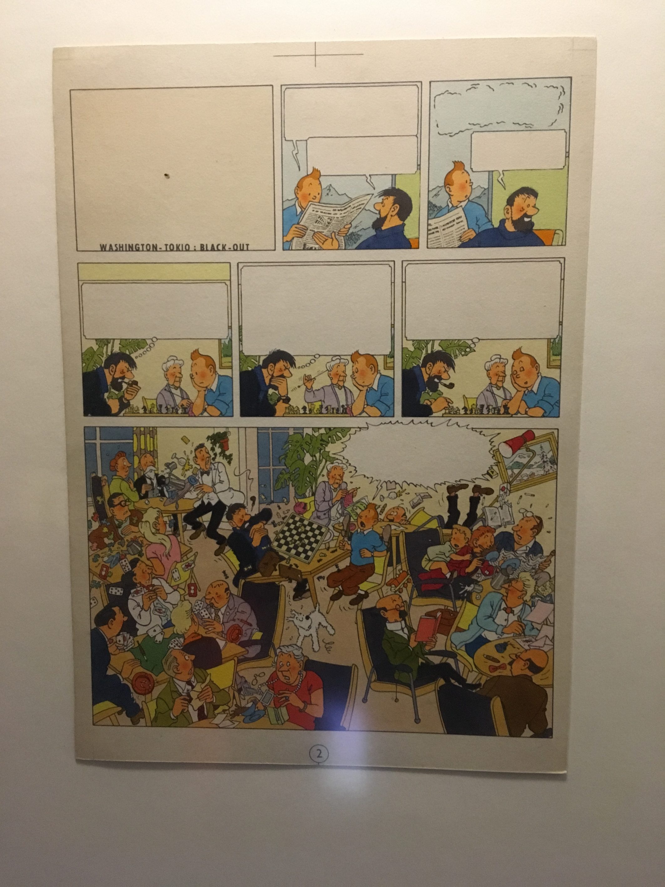 Fotografia de una ilustracion original del cómic Tintin de Herge. Tintin en el Tibet