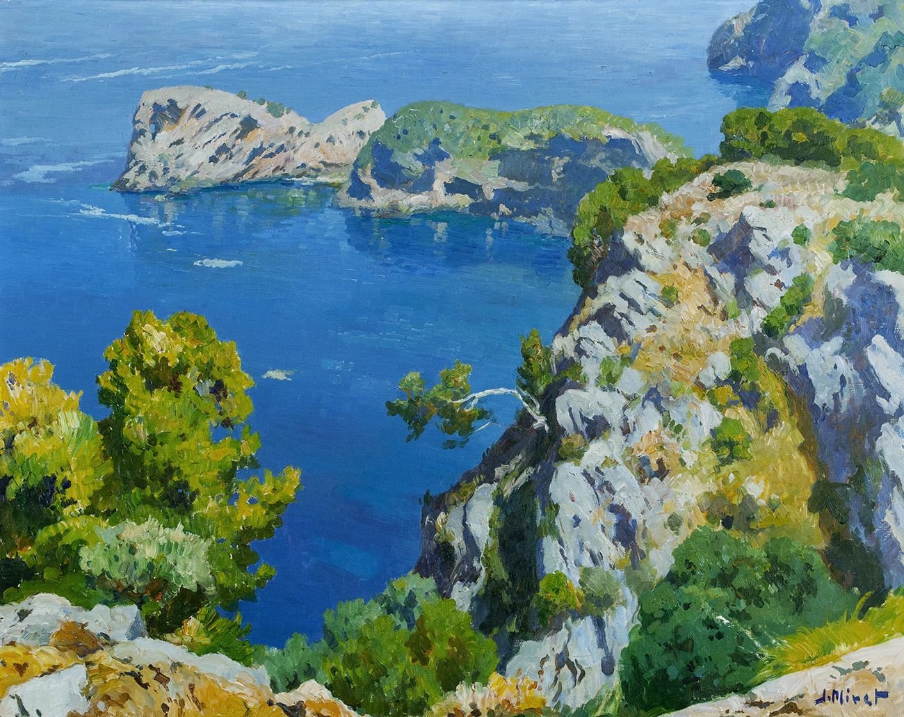 Josep Puigdengolas Barella pintura mar mediterraneo. Oleo sobre lienzo estética impresionista.
