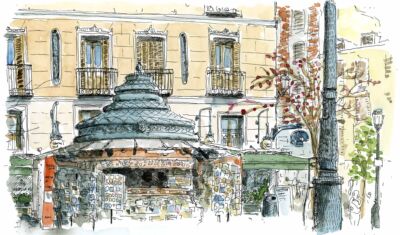 Plaza Isabel II.Kiosko de madrid drawing urban sketchers