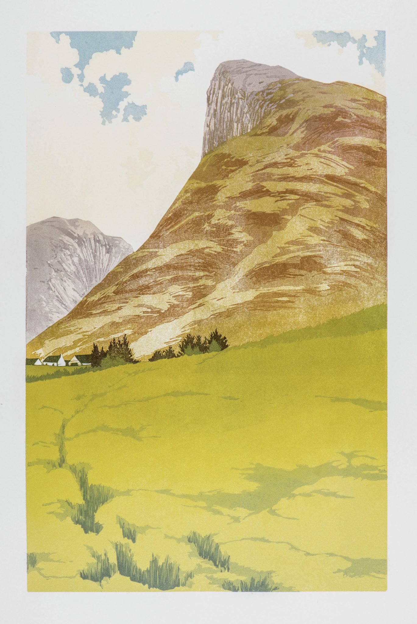 Laura Boswell paisaje ukiyo-e montaña, prado y nubes