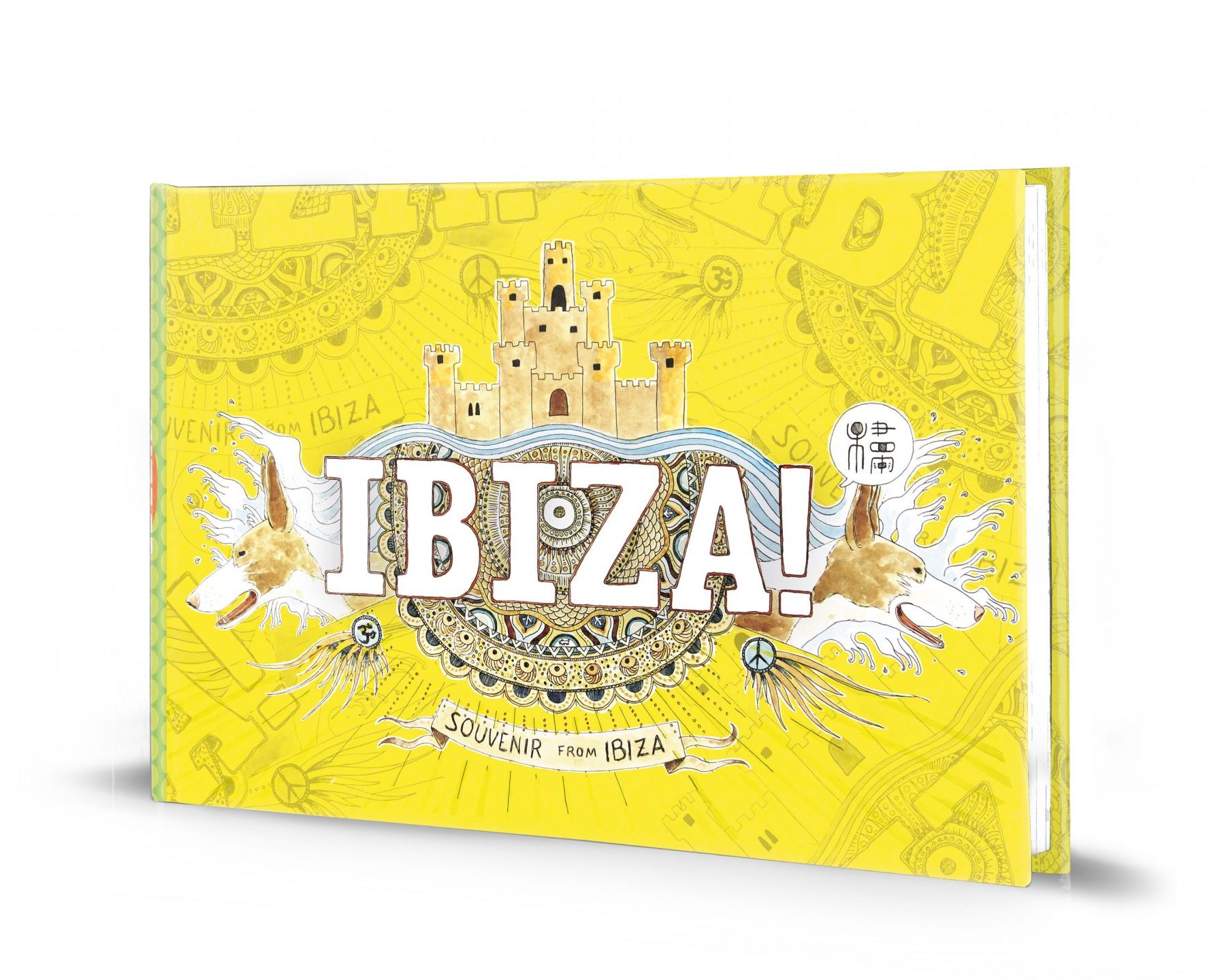 Portada cómic ilustrado de Ibiza con paisajes en acuarela y dibujos de la isla (estilo Urban sketchers España). Souvenirs de viaje