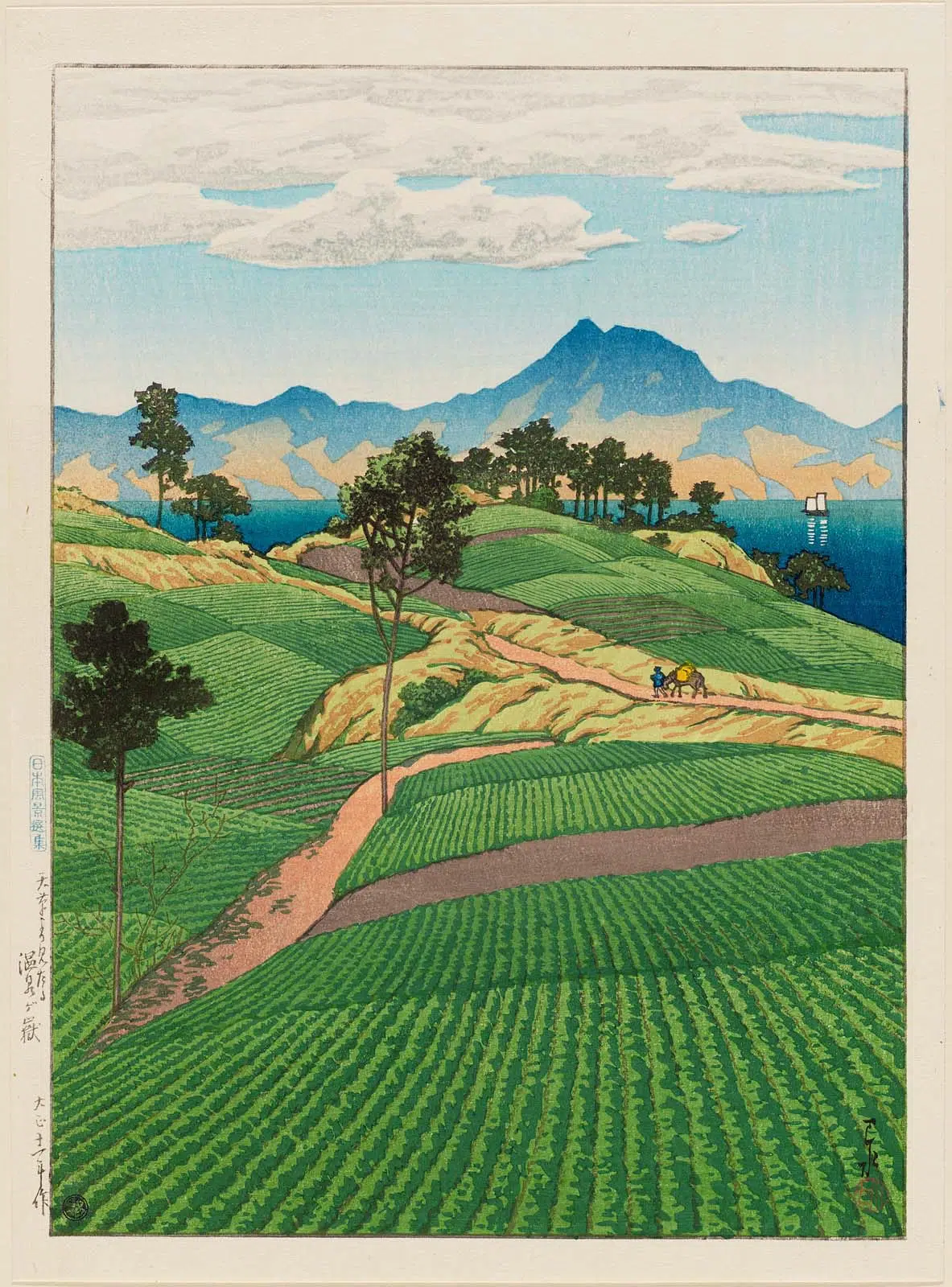 Dibujo de Hasui Kawase paisaje ukiyo-e naturaleza montañas
