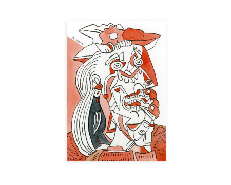 Original painting for sale of a version of The Weeping Woman by Pablo Picasso. Painting in watercolor and ink on paper.