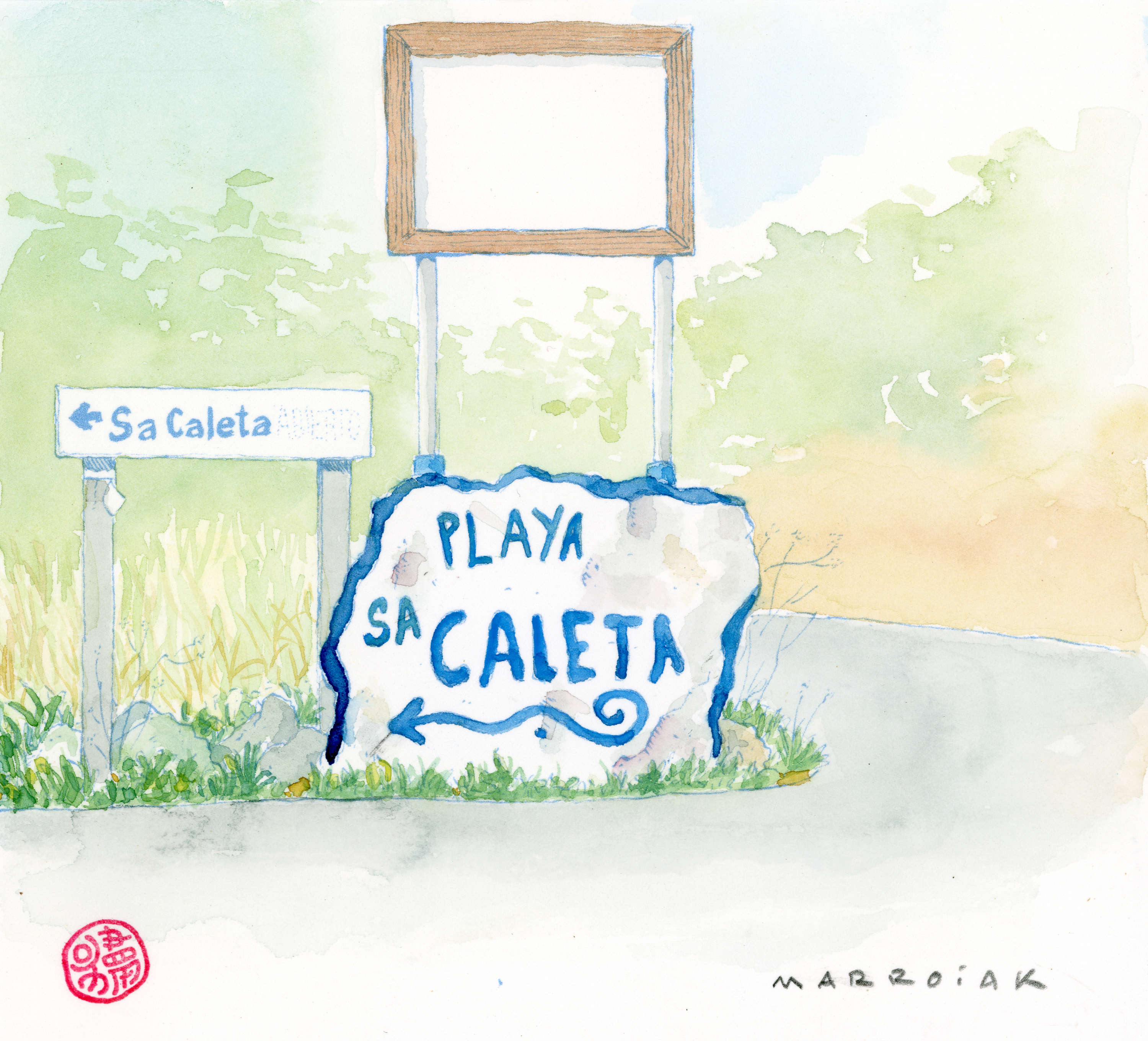Sa caleta original watercolor Ibiza up for auction