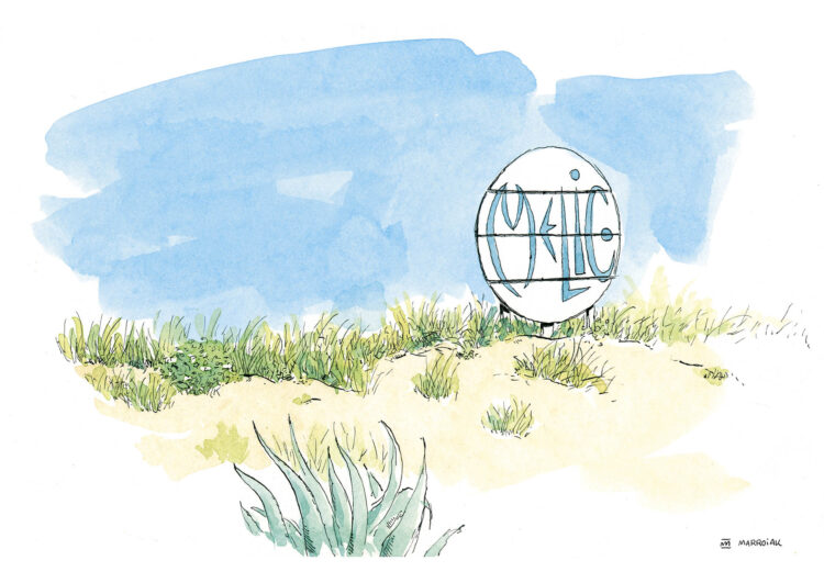 Dibujo del chiringuito el melic en la playa de Oliva, Valencia