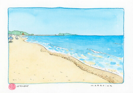 Aquarelle originale d'une plage méditerranéenne de Valence mise aux enchères