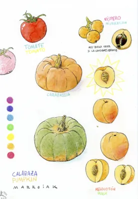 acuarela original en subasta marroiak frutas y chakras