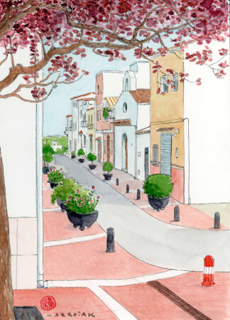 Arbre roig. art de vente aux enchères d'aquarelles guardmar de la safor
