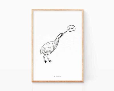 Lámina decorativa de naturaleza con una ilustración de un pájaro avetoro. Dibujos de animales y aves para niños.