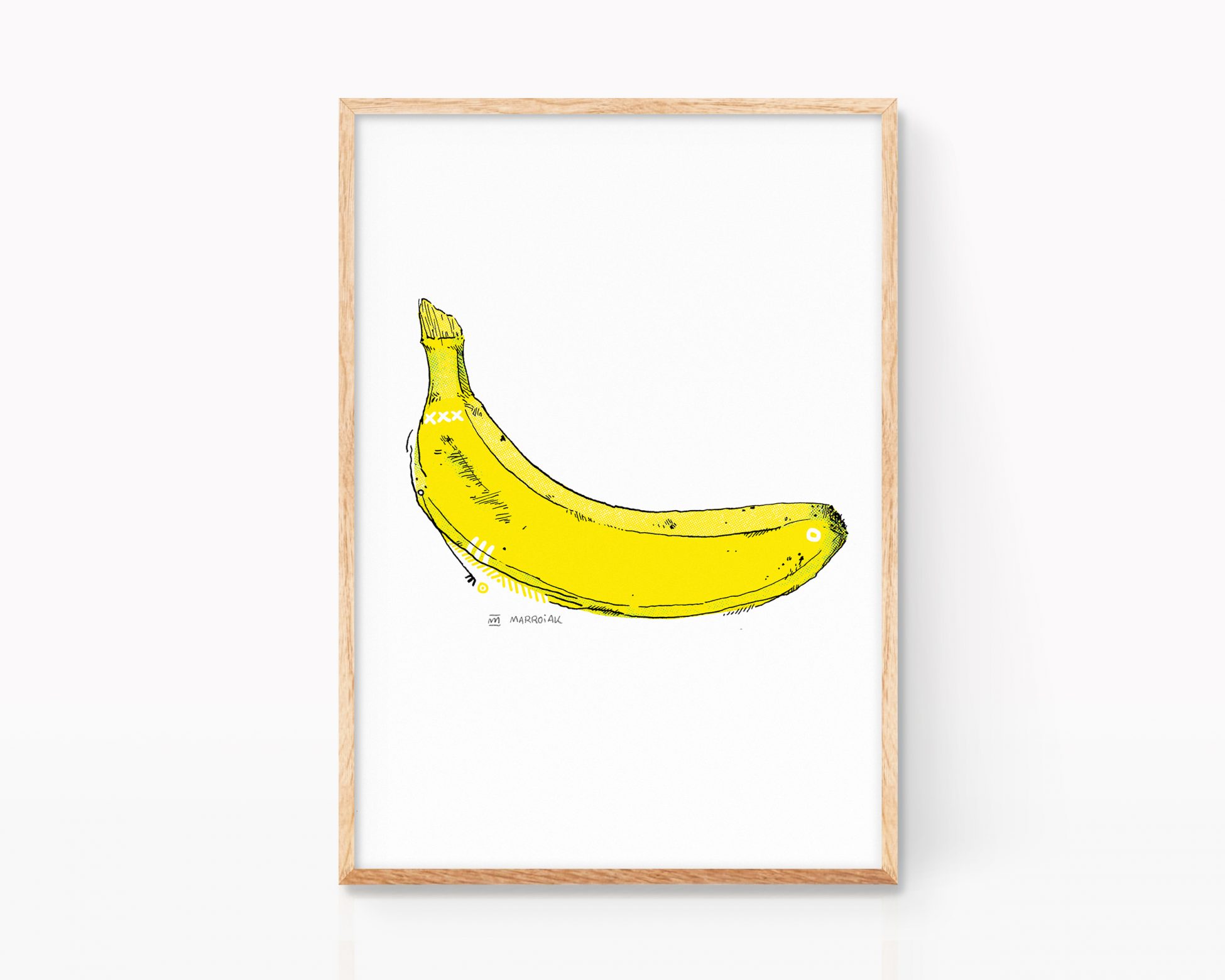 Cuadro decorativo para enmarcar. Decoración cocinas. Banana al estilo Andy Warhol y Velvet Underground. Dibujo original a tinta más impresión digital.