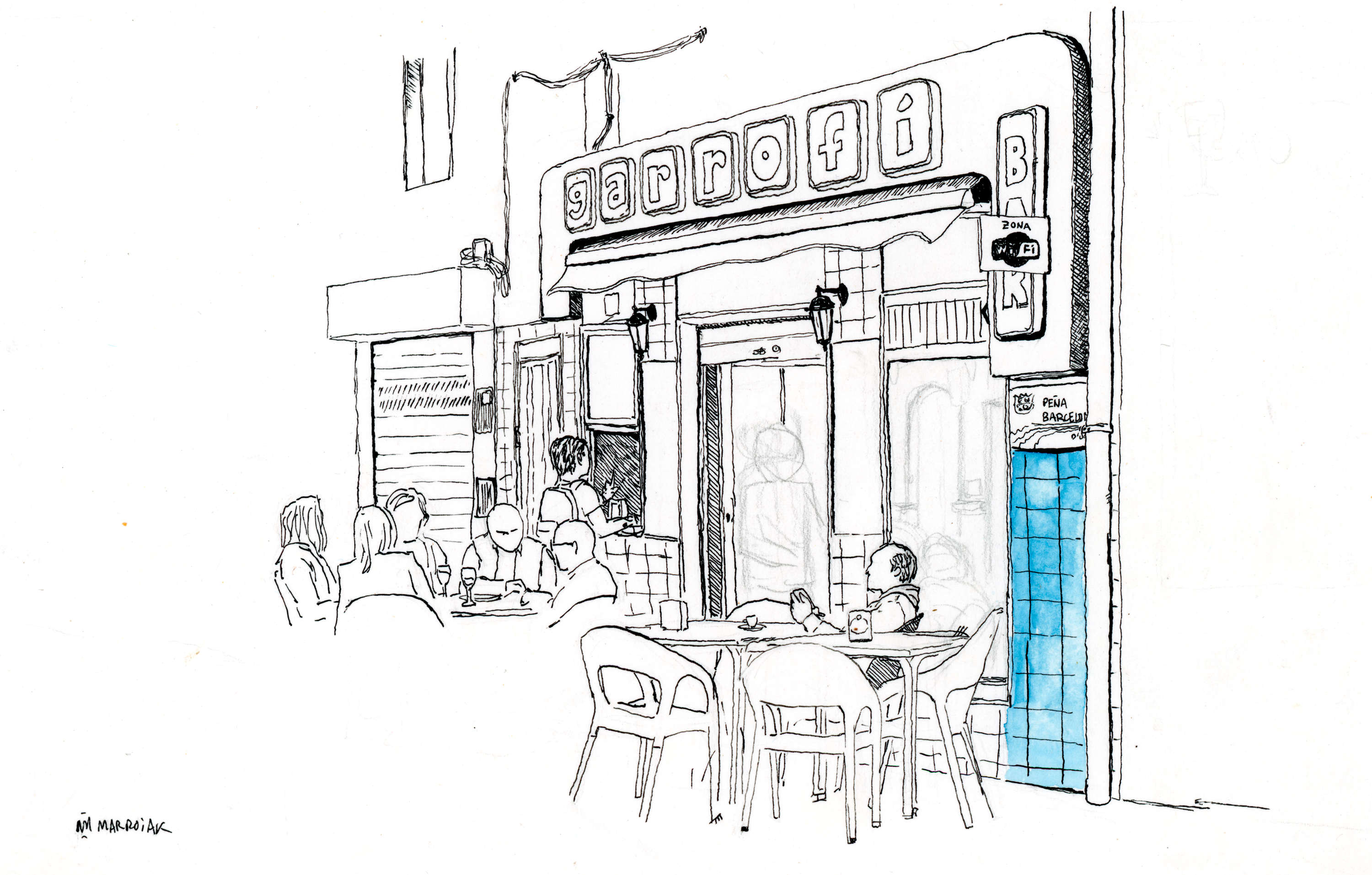 Bar el garrofi oliva dibujo original tinta