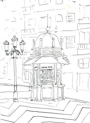 Sketch of original Gandia kiosk in ink