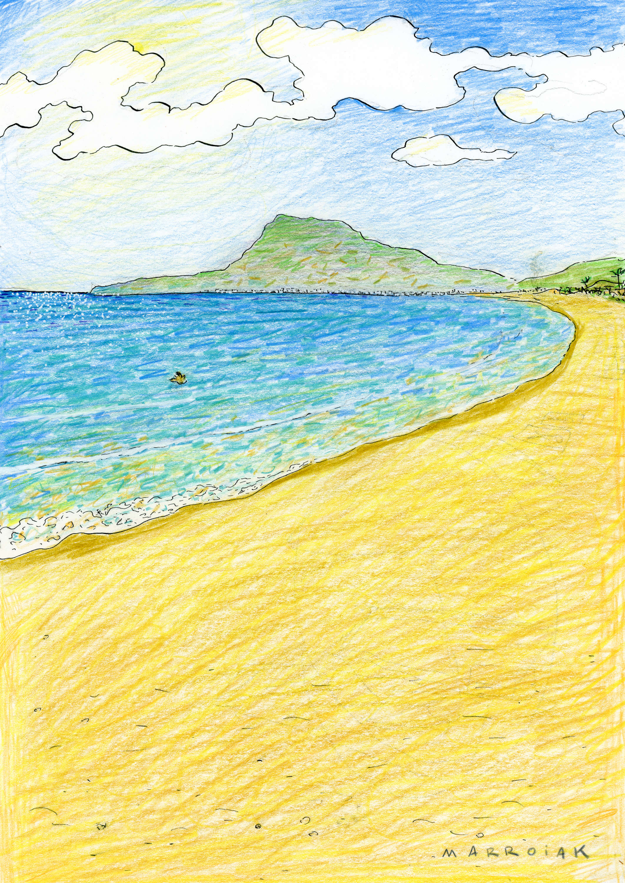 Sketch of a man swimming alone at Montgo beach auction