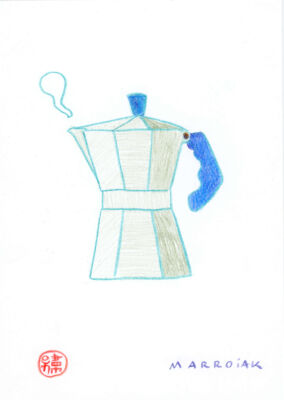 Very small original blue coffee maker at art auction