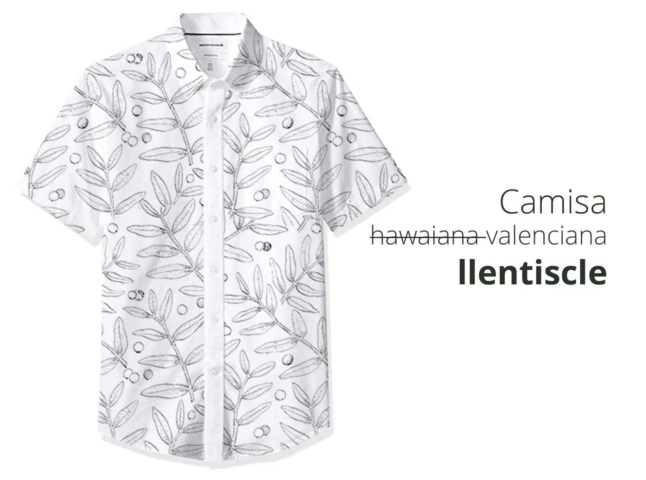 Camisa hawaiana con estampado plantas típicas de Valencia Daki blanco y negro