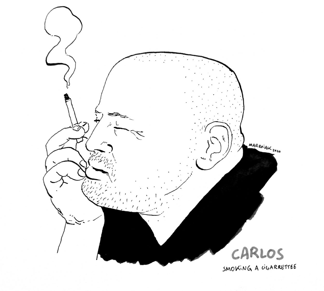 Retrato de Carlos en tinta sobre papel