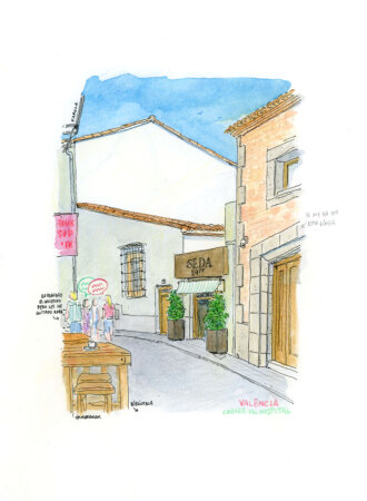 Carrer del hospital valencia dibujo urban sketching original