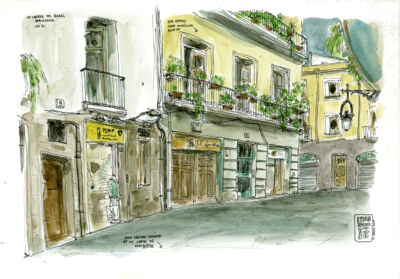 Carrer del raval barcelona dibujo acuarela original en subasta