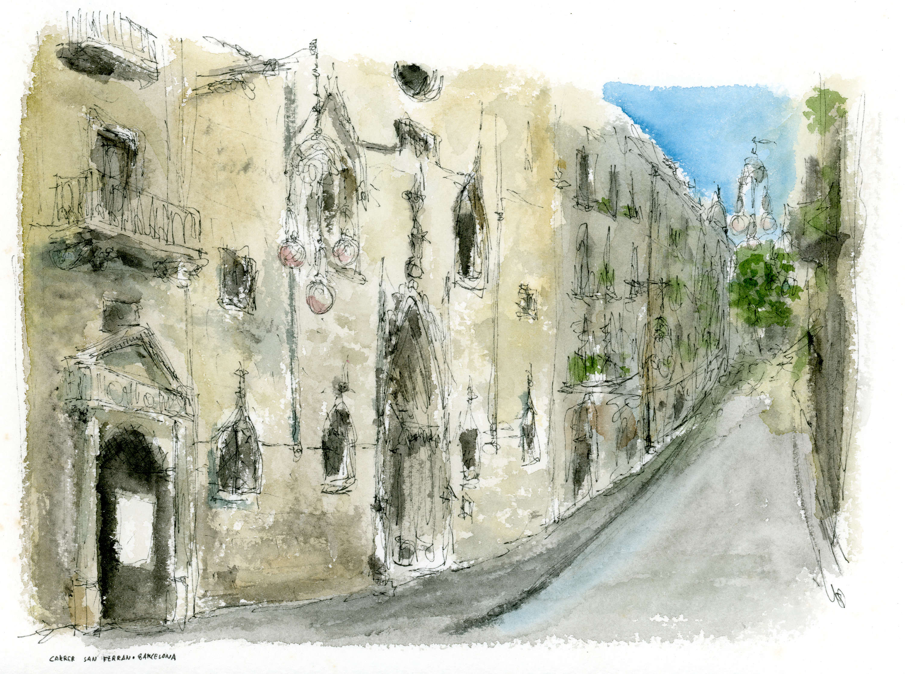 Carrer San Ferran original watercolor auction