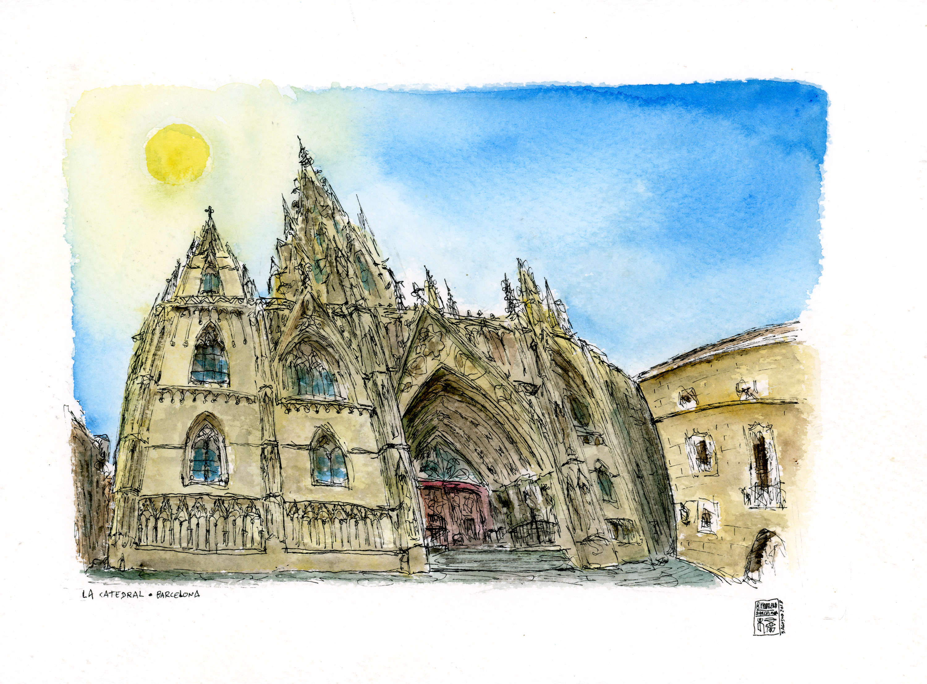 Catedral de barcelona acuarela original subasta