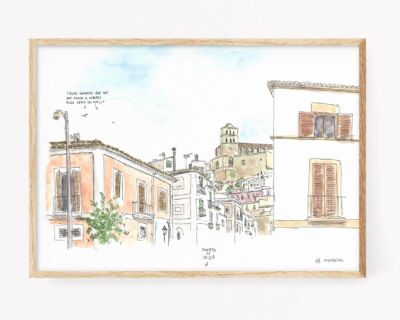Catedral ibiza desde la marina dibujo en acuarela urban sketchers españa