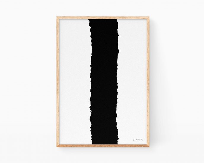 Pintura línea gruesa negra. Cuadro arte abstracto decorativo para enmarcar con una lámina en blanco y negro de estilo zen y elegante. Print exclusiva minimalista japonesa.