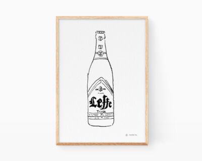 Decorative black and white Leffe Belgian beer bottle. Pictures for Nordic and Scandinavian decoration. Minimalist design.