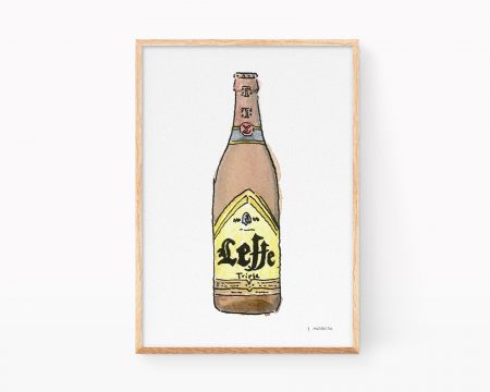Cuadros decorativos para cocina con una ilustración de la cerveza belga Leffe artesanal. Lámina para enmarcar con un dibujo en acuarela de estilo moderno para amantes de la cultura de Bélgica