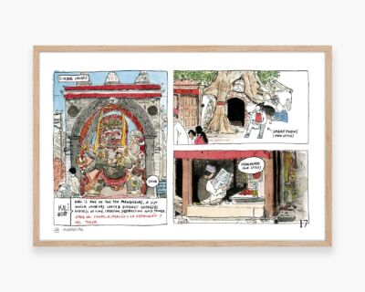 Decorative picture for framing with a watercolor drawing of Durbar Square in Kathmandu. Travel illustrations in Urban Sketcherspor Nepal style.