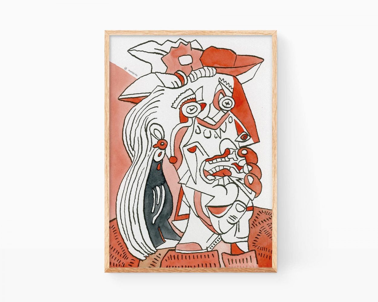 Cuadro La mujer que llora de Pablo Picasso (Marroiak Remix). Lámina con una ilustración cubista de una chicha llorando. Obras de arte contemporano versions