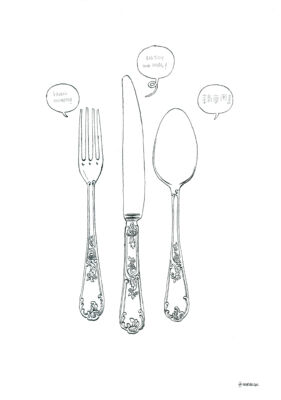 Original ink drawing of cutlery up for auction