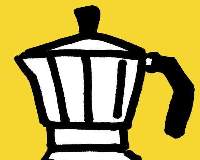 Detalle ilustración cafetera minimalista amarilla