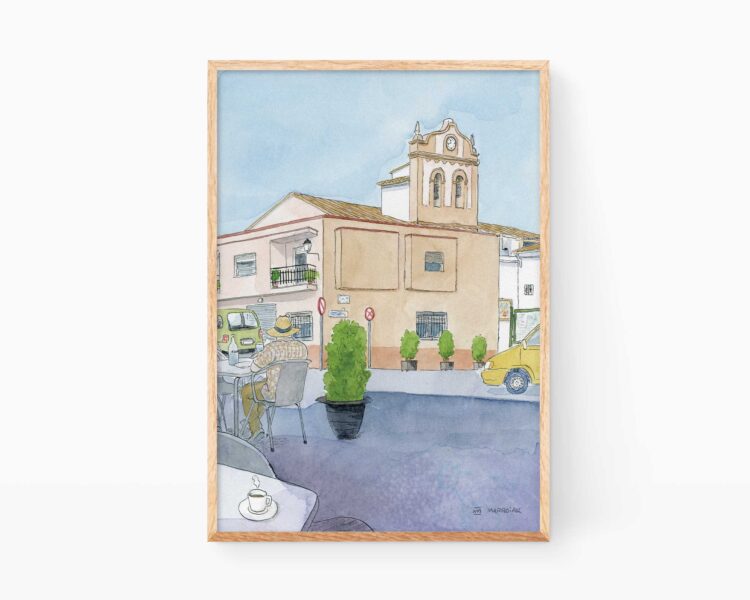 Dibujo en acuarela de Barx pueblo de la Safor en Valencia