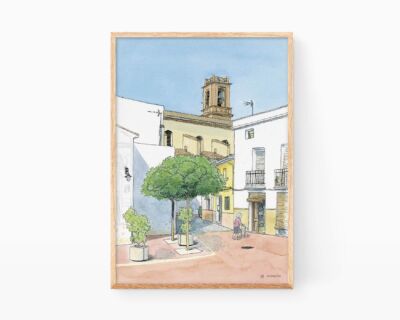 Dibujos de Gandia, Valencia. Ilustración en acuarela del barrio de Benipeixcar en la comarca de La Safor. Cuadros decorativos para enmarcar de La Terreta. Pueblos de La Safor