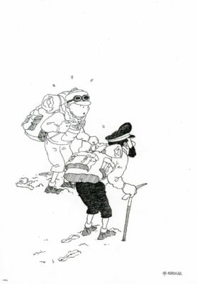 dibujo original tintin en blanco y negro. subasta