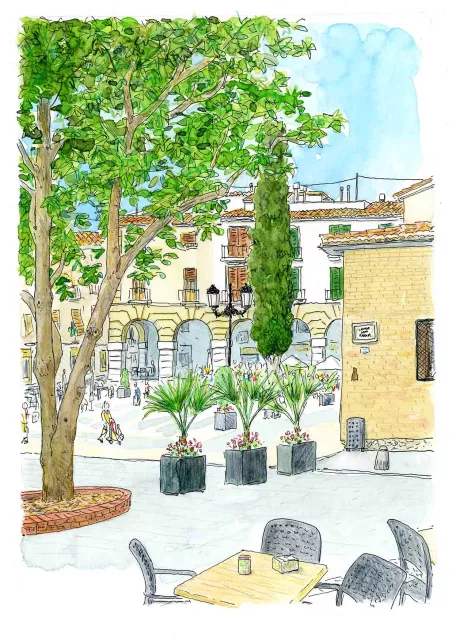 Dibujo urban sketchers de la plaza ayuntamiento gandia