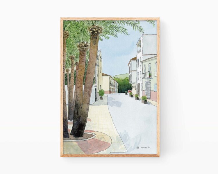 Dibujo pueblo de Palmera en la comarca de la Safor, Valencia. Dibujado por Marroiak