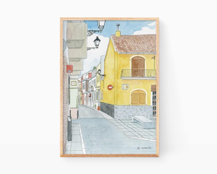 Dibujo en acuarela del real de gandia. Paisajes de pueblos de Valencia