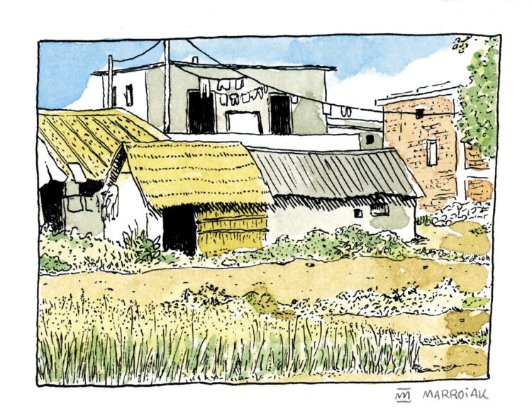 dibujos de nepal alrededores poblado lumbini. Urban sketchers bocetos