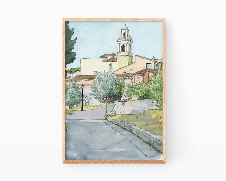 Dibujos de Valencia, lamina acuarela de Castellonet de la conquesta en la comarca de La Safor.