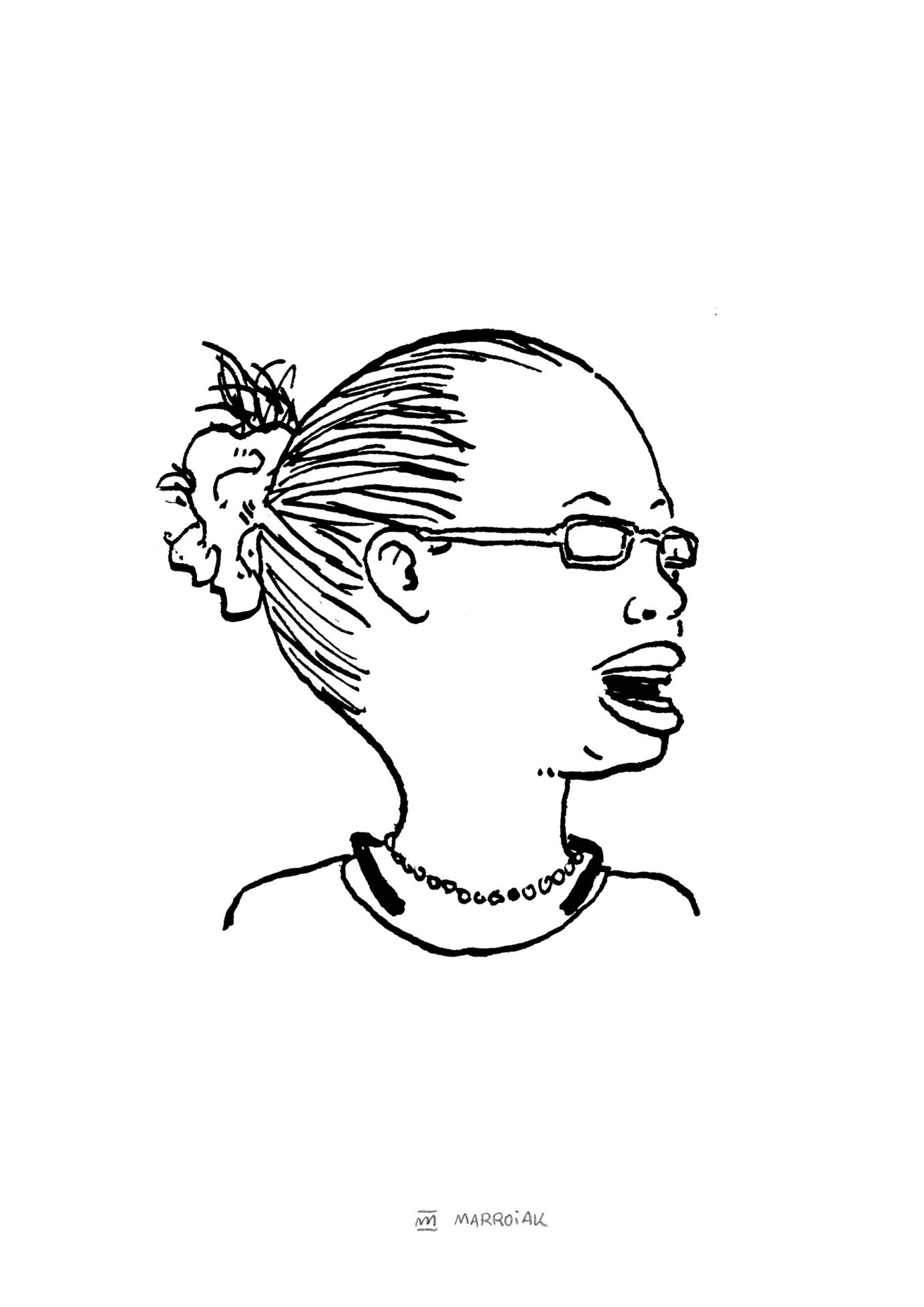 Rretrato en blanco y negro de la doctora y ecologista Elizabeth Pantoren. Ilustración dibujo tinta sobre papel