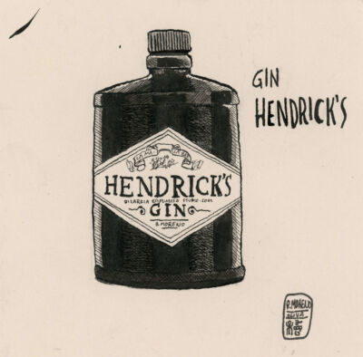 Gin hendricks dibujo original a tinta en subasta