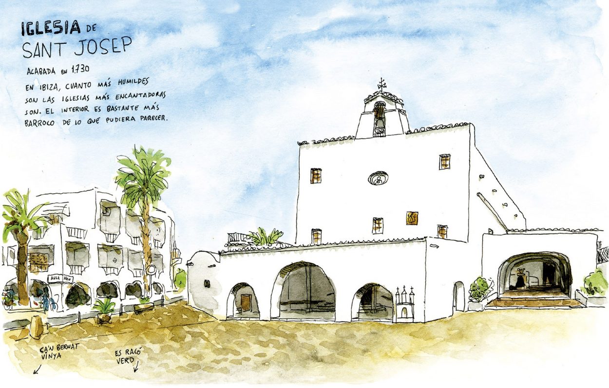 Dibujos de Ibiza con una ilustración de la iglesia de Sant Josep de Sa Talaia.