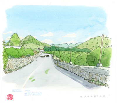 Wild boars at the fountain original watercolor