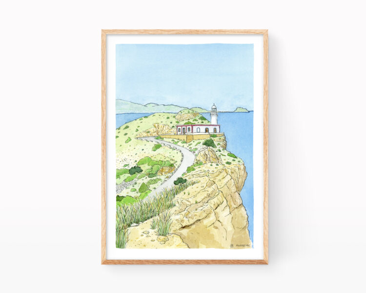 Lámina con una ilustración en acuarela del parque natural de sierra helada en Benidorm (alicante)